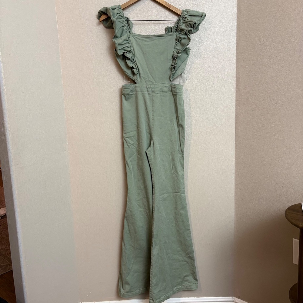 Flying Tomato Sage Green Ruffle Strap Jumpsuit